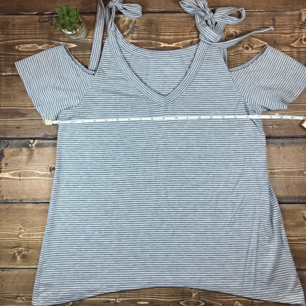 Grey Striped Cold Shoulder Top Size M